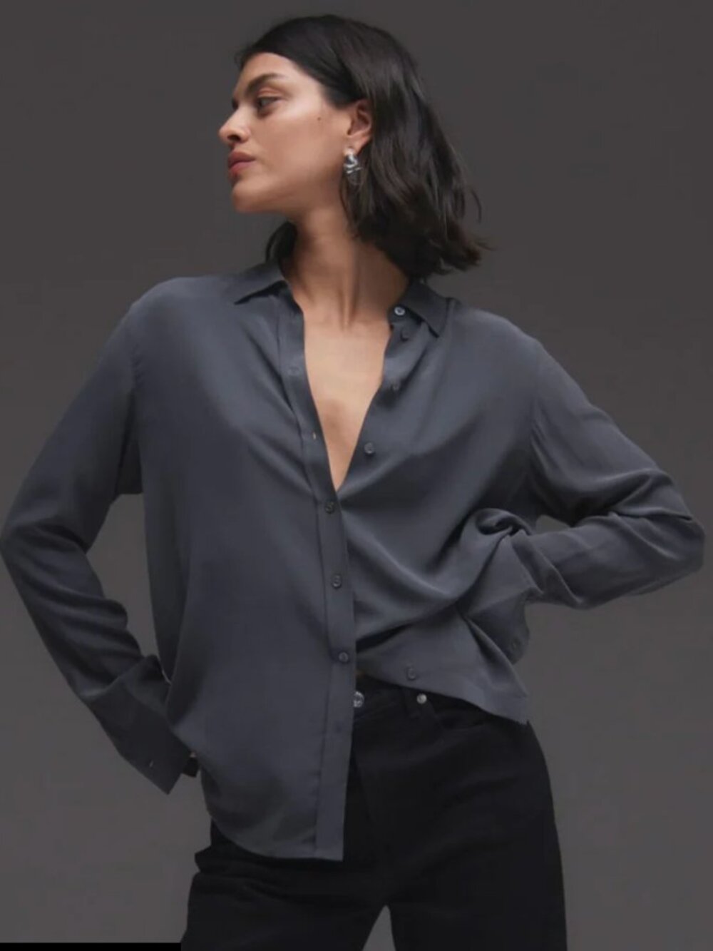 Everlane - The Must-Have Shirt in Washable Silk (Grey)